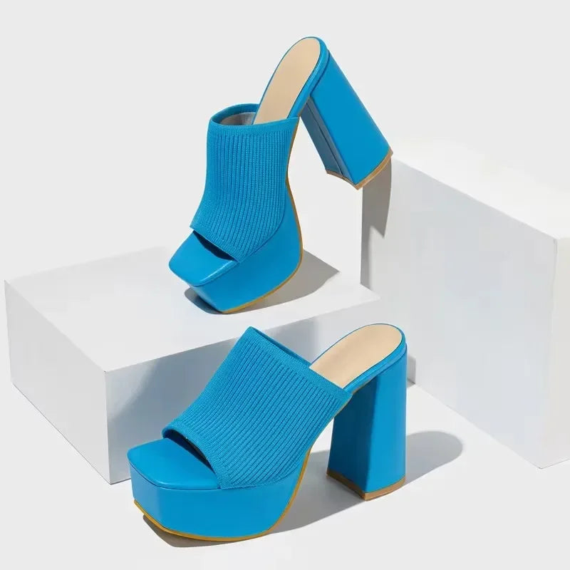 Open Toe High Heel Sandals for Women - Breathable Knitted Design