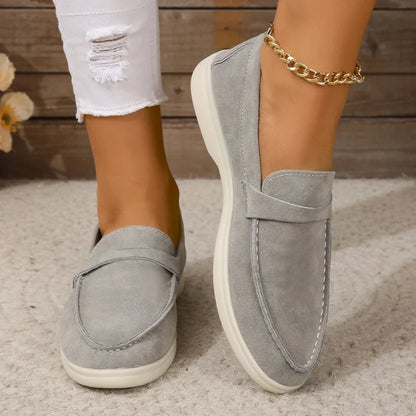 Women's Faux Suede Flat Shoes - Comfortable Loafers with Soft Sole