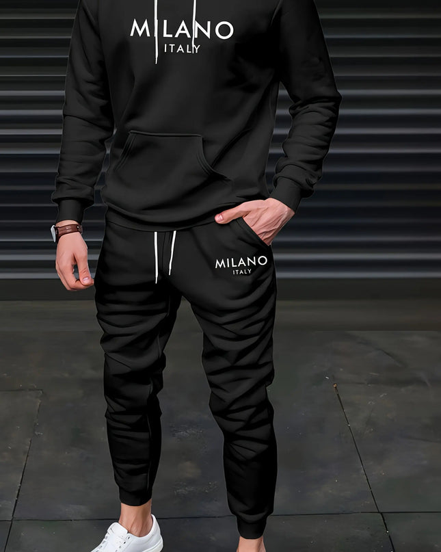 Men's Milano Italy Letter Print Loose Fit Thick Hoodie and Joggers Set