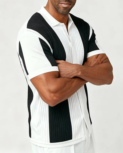 Men's Slim Fit Knit Shirt - Casual Turn-Down Collar Knitted Top
