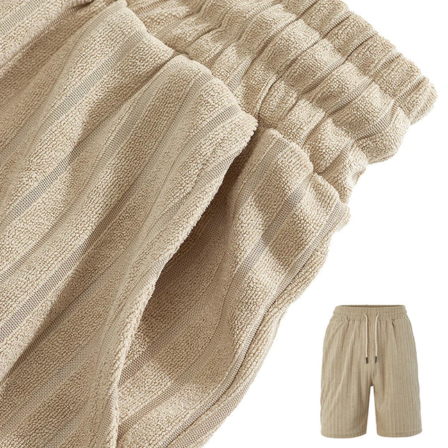 Men's Two-Piece Casual Button-Down Shirt and Drawstring Shorts Set
