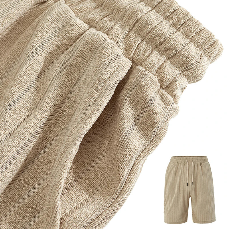 Men's Two-Piece Casual Button-Down Shirt and Drawstring Shorts Set