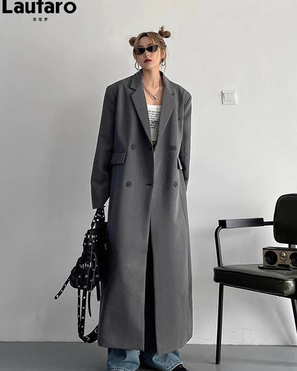 Lautaro Women's Long Trench Coat – Double-Breasted, Loose Fit