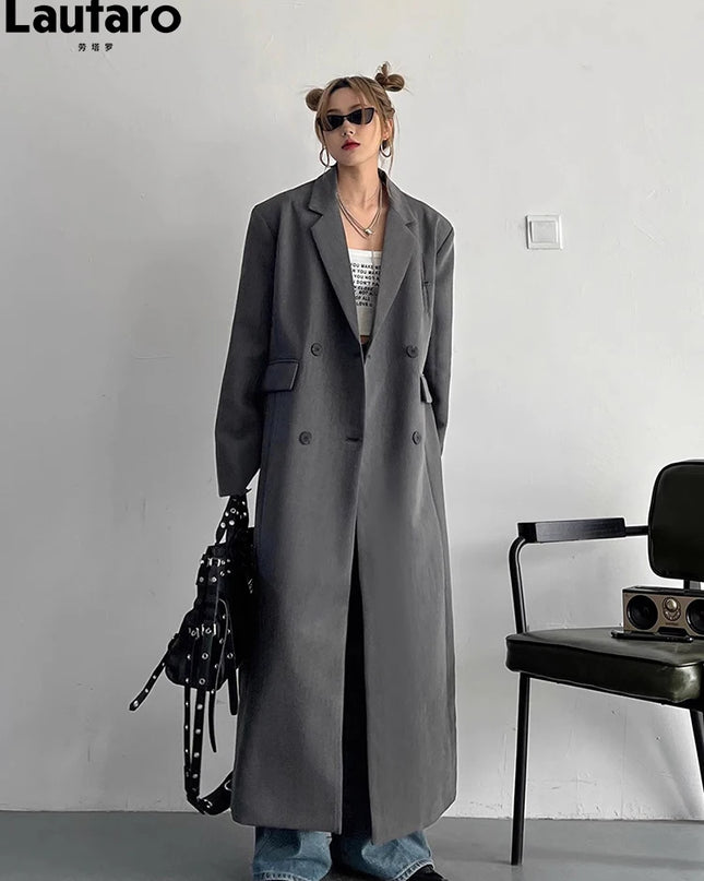 Lautaro Women's Long Trench Coat – Double-Breasted, Loose Fit