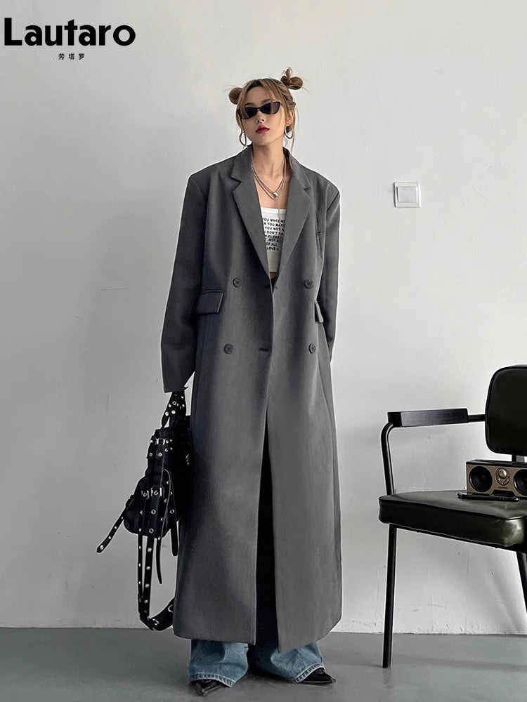 Lautaro Women's Long Trench Coat – Double-Breasted, Loose Fit