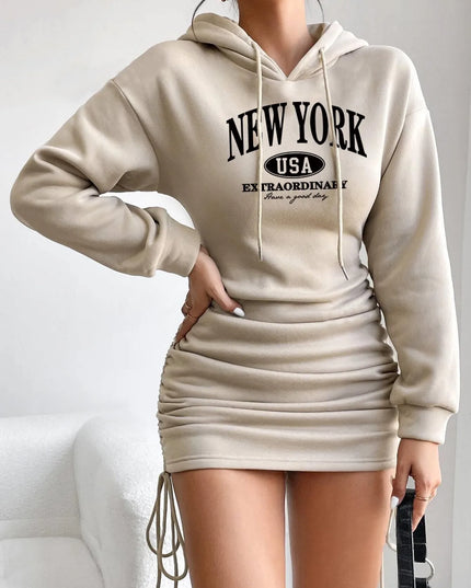 Women's Elegant Hooded Long Sleeve Strap Sweater Dress