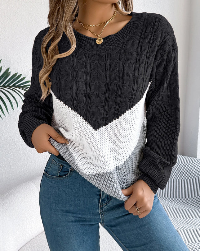 Multi-coloured Patchwork Long Sleeve Knitted Sweater for Women