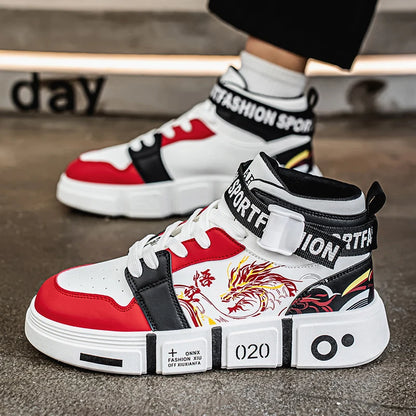 Men's High-Top Casual Lace-Up Sneakers - Non-Slip Rubber Sole for Comfort & Style