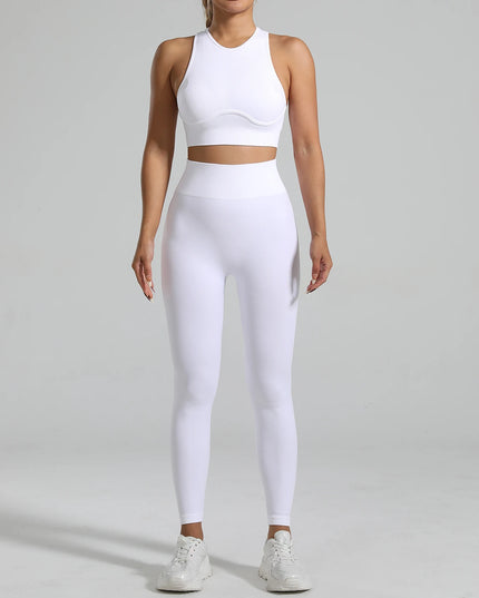 High-Waisted Ribbed Yoga Bra & Leggings Set for Women with Tummy Control