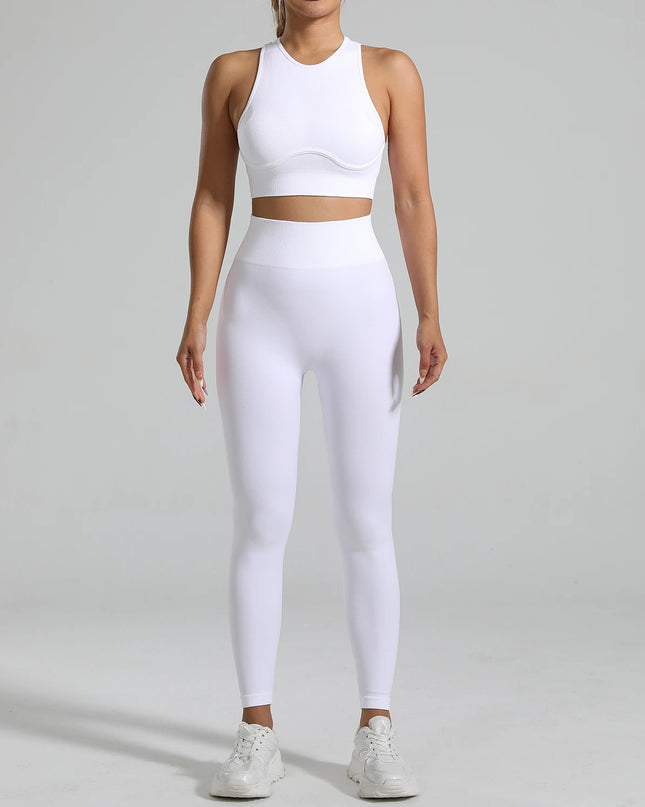 High-Waisted Ribbed Yoga Bra & Leggings Set for Women with Tummy Control