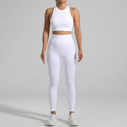 High-Waisted Ribbed Yoga Bra & Leggings Set for Women with Tummy Control