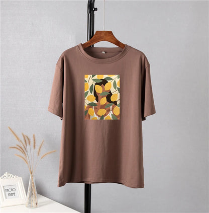 Lemon Print Graphic T-Shirt for Women – Summer Cotton Tee by Hirsionsan
