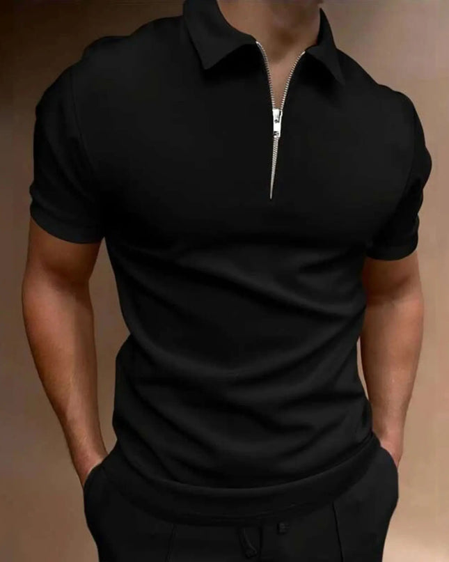 Men's Short-Sleeved Polo T-Shirt with Zipper