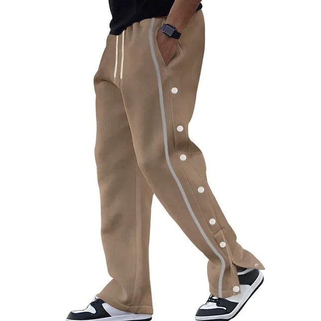 Men's Loose Fit Drawstring Joggers with Side Buttons