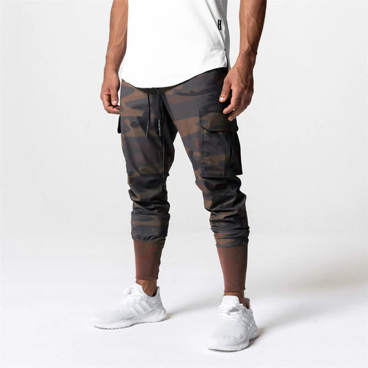 Men's Camo Cargo Sweatpants - Slim Fit with Drawstring & Side Pockets