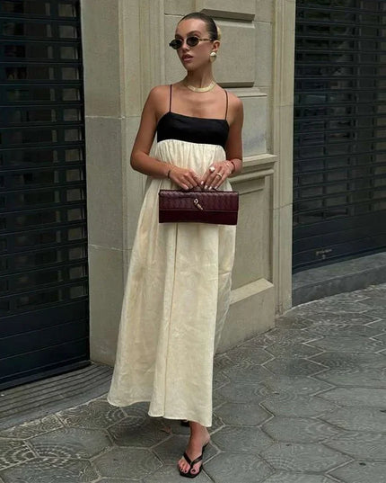 Women's High Waist Loose Sling Dress – Elegant Backless Square Collar Sleeveless Long Dress