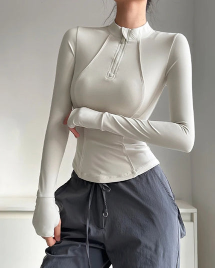 Women's Long Sleeve Stand Collar Sports Half-Zip Sweater Jacket
