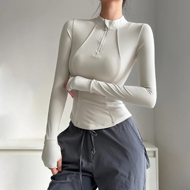 Women's Long Sleeve Stand Collar Sports Half-Zip Sweater Jacket