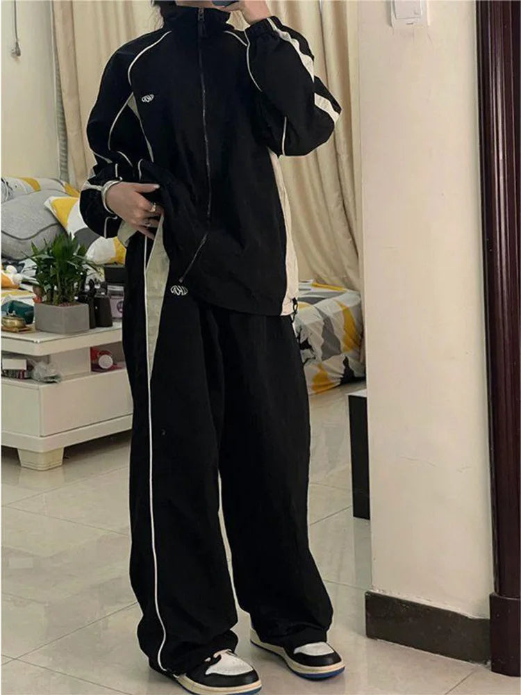 Women's Retro Loose-Fit Drawstring Casual Joggers - Wide Leg Fit