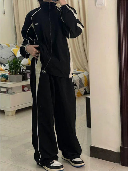 Women's Retro Loose-Fit Drawstring Casual Joggers - Wide Leg Fit