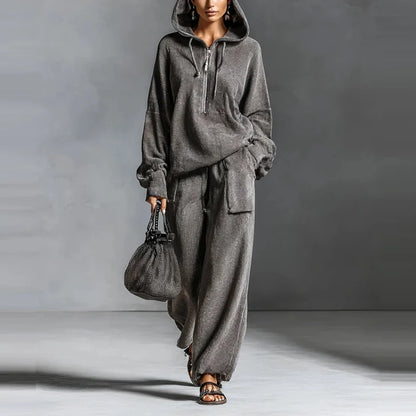 Women's Two-Piece Pullover Hoodie and Wide-Leg Pants Set – Loose Fit Casual Sweatsuit