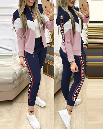 Women's Two-Piece Sequin Zipper Jacket and Sweatpants Set