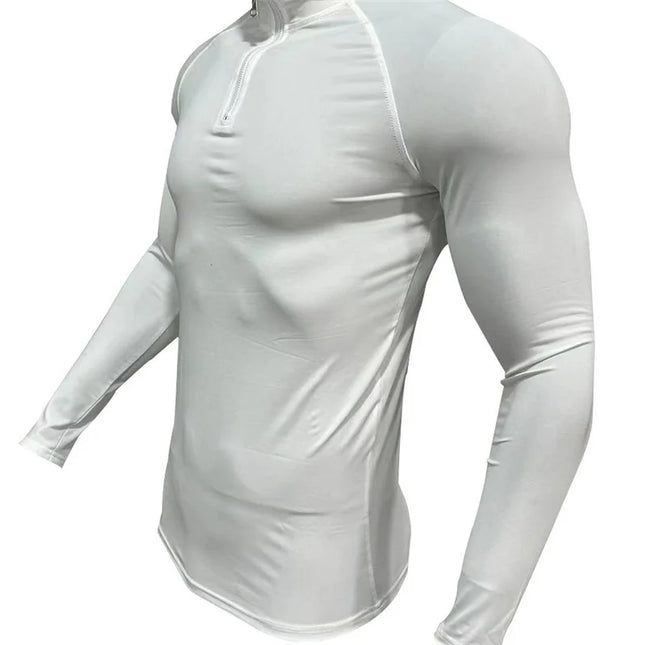 Men's Compression Elastic Long Sleeve Half-Zip High-Neck Sweater