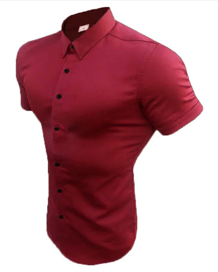 Men's Slim Fit Short Sleeve Lapel Shirt – Lightweight & Stretchy