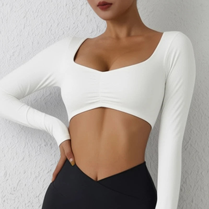 Women's Long-Sleeved Nylon Crop Top