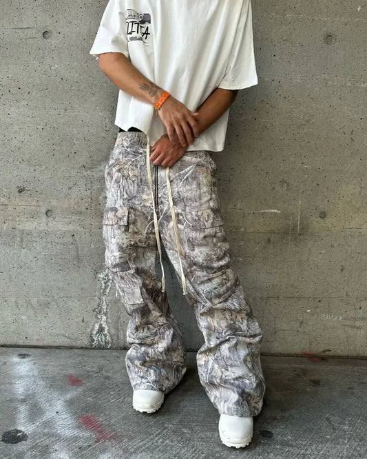 Men's Multi-Pocket Camouflage Cargo Pants - Straight Leg, Loose Fit, Tactical Military Style