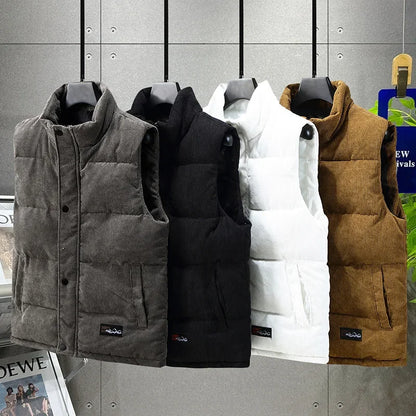 Men's Padded Corduroy Vest Jacket - Thick & Sleeveless