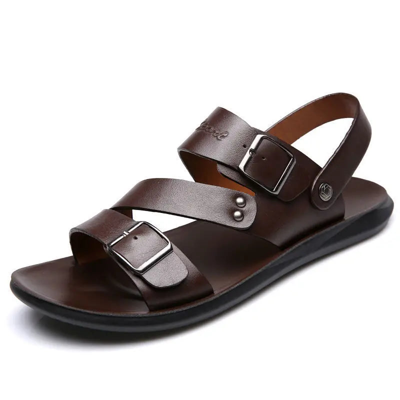 Men's Casual Faux Leather Sandals - Non-Slip, Breathable Roman Slippers