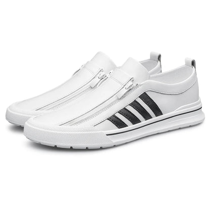 Men's Genuine Leather Zipper Flat Sneakers - Stylish Comfortable Casual Footwear