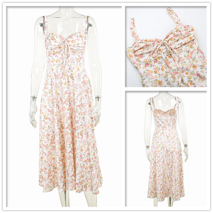 Women's Floral Print Sleeveless Bodycon Dress with Spaghetti Straps and Split