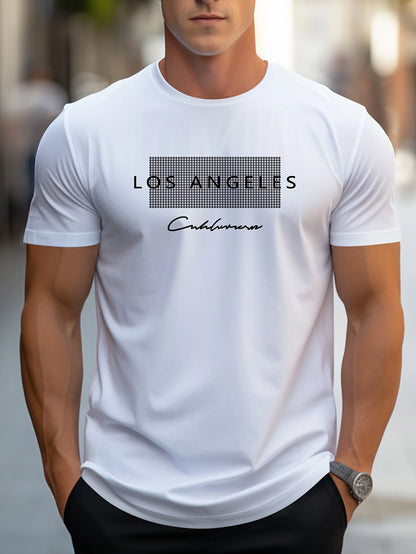 Men's Cotton Los Angeles Graphic Slim Fit Casual Round Neck T-Shirt