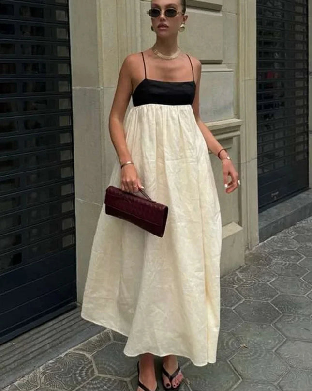 Women's High Waist Loose Sling Dress – Elegant Backless Square Collar Sleeveless Long Dress