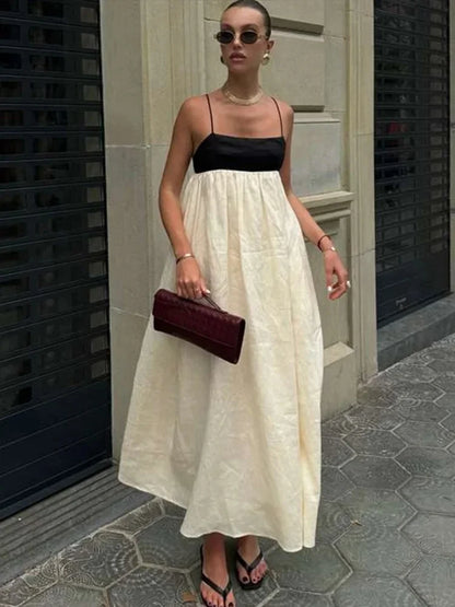 Women's High Waist Loose Sling Dress – Elegant Backless Square Collar Sleeveless Long Dress