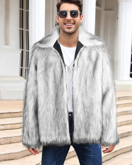 Men's Thick Fluffy Faux Fur Coat with Long Sleeves