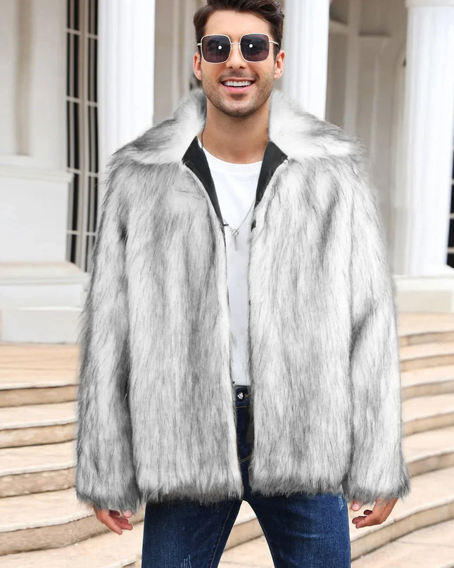 Men's Thick Fluffy Faux Fur Coat with Long Sleeves
