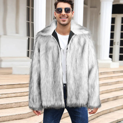 Men's Thick Fluffy Faux Fur Coat with Long Sleeves