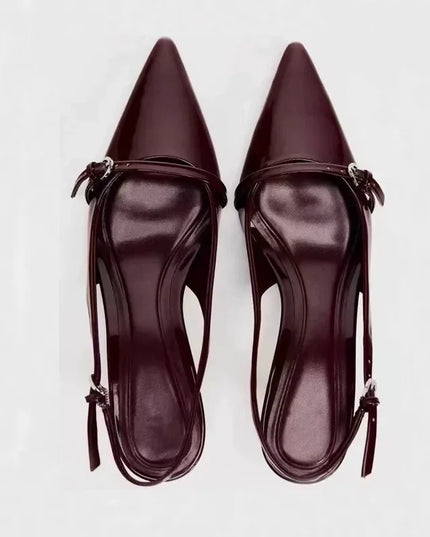 Women's Pointed Toe Sandals with Metal Buckle - Shallow Mouth Design - Anti-slip High Heels