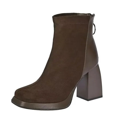 Women's Platform Short Boots – Casual Square Toe Chunky Heel