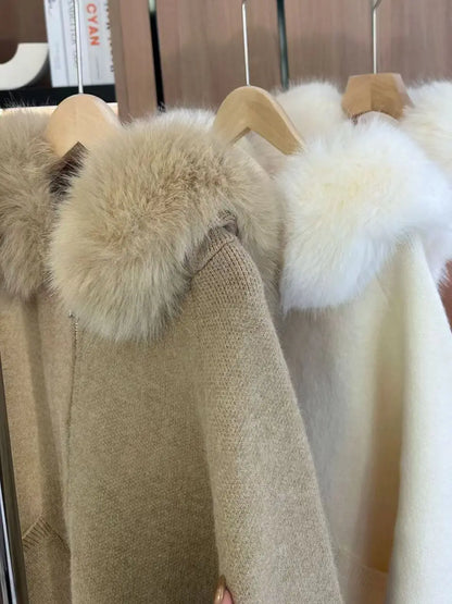 Women's Long-Sleeve Hoodie Jacket with Detachable Fur Collar - Stylish and Versatile Outerwear