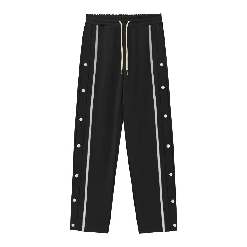 Men's Loose Fit Drawstring Joggers with Side Buttons