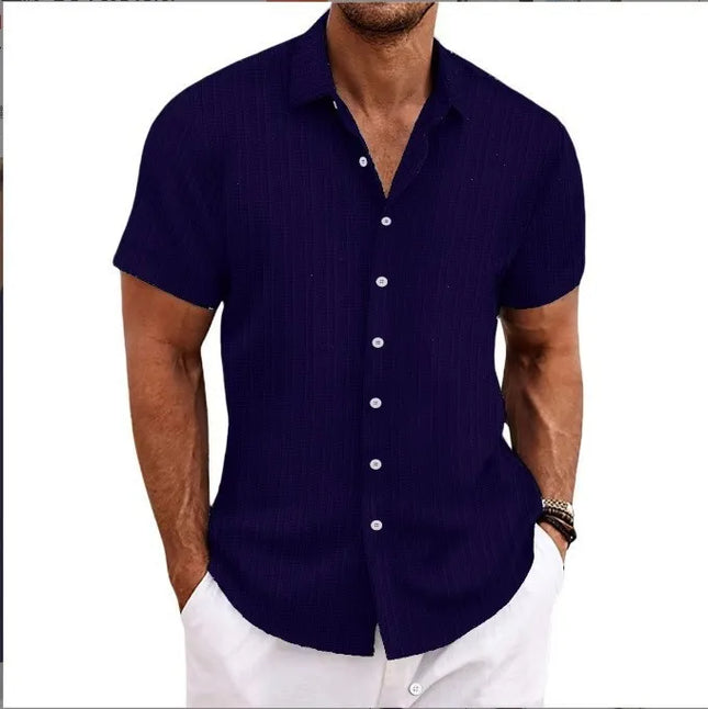 Men's Vertical Jacquard Short Sleeve Button-Down Shirt