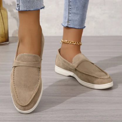 Women's Faux Suede Flat Shoes - Comfortable Loafers with Soft Sole