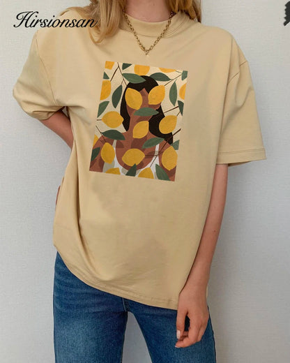 Lemon Print Graphic T-Shirt for Women – Summer Cotton Tee by Hirsionsan