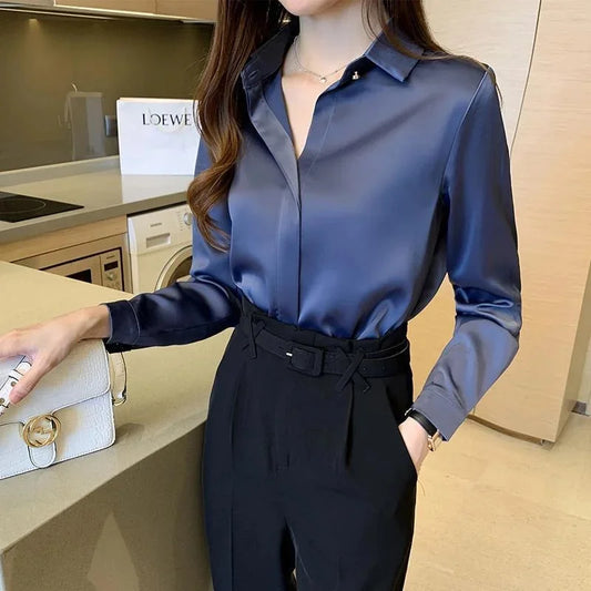 Women's Long Sleeve Blouses with Turn-Down Collar