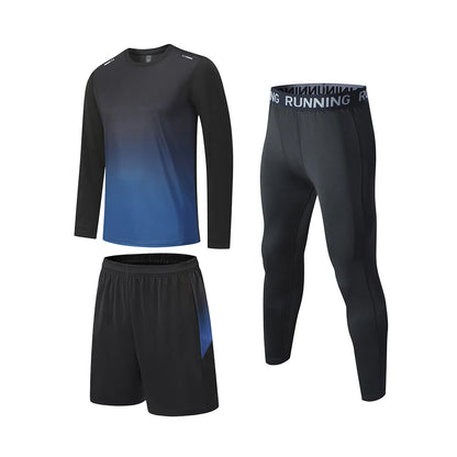 Men's Athletic 3-Piece Compression Sweater, Shorts & Pants Set - Sportswear Performance Gear