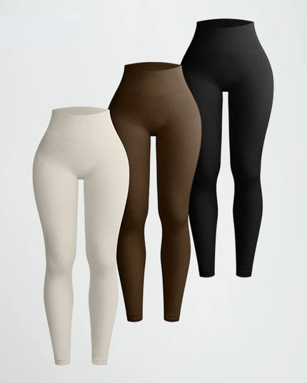 Women's High-Waisted Ribbed Yoga Pants - Various Colors